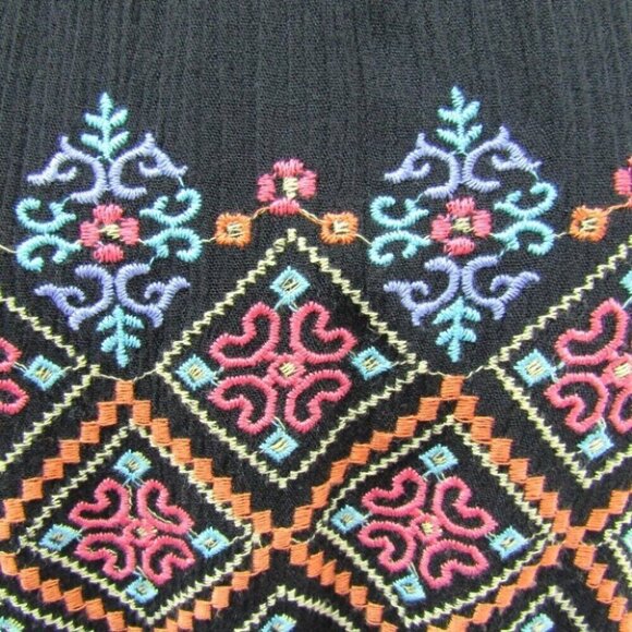 Savanna Jane Black Embroidered Halter Mini Dress Open Back Womens Size M Boho - Picture 3 of 11